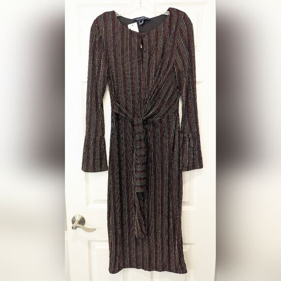 NWT French Connection PAULA KEYHOLE DRESS Midi dresses sz S black stripe party - Picture 7 of 15